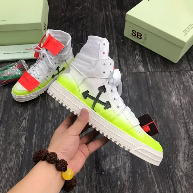 Off-White The Ten أخضر سكيتشرز عالية الصنادل مع ربطة زيب تاي صناعية أسلوب الحياة 5