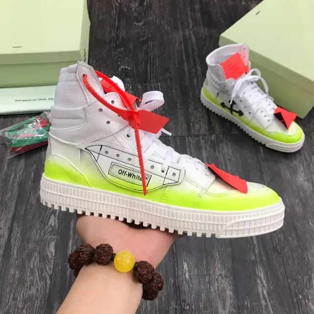Off-White The Ten أخضر سكيتشرز عالية الصنادل مع ربطة زيب تاي صناعية أسلوب الحياة 9