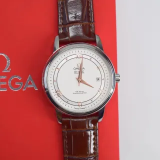 Omega De Ville White Dial Brown Alligator Strap Mechanical Watch