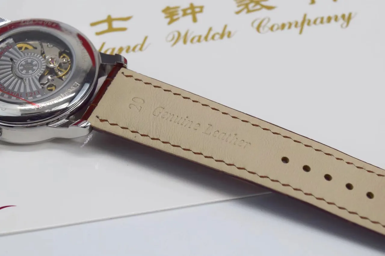 Omega De Ville Cadran Branco Cinturão de Couro de Crocodilo Marrom Relógio Mecânico 3