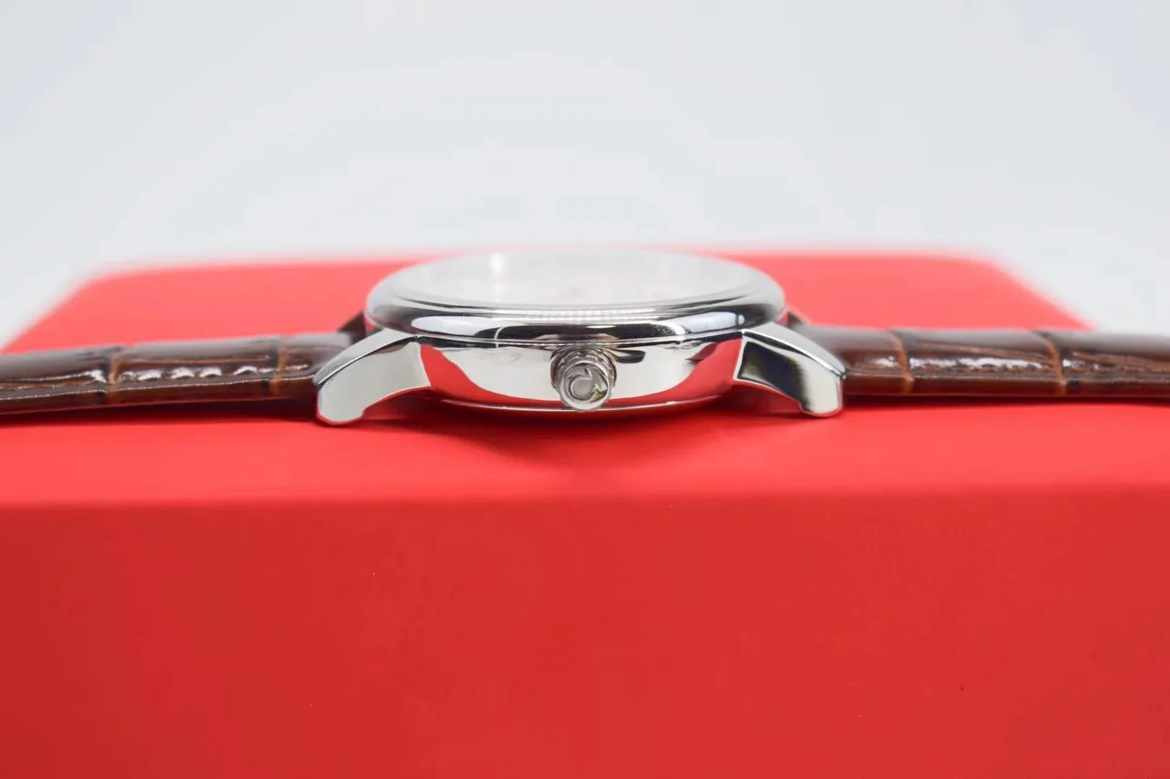 Omega De Ville Cadran Branco Cinturão de Couro de Crocodilo Marrom Relógio Mecânico 5