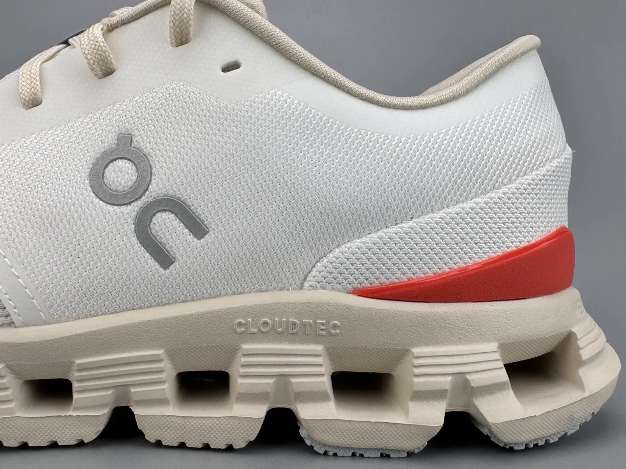 On Beige Red Open Hexagonal CloudTec Pods Minimalist Lacing System Sneakers 3