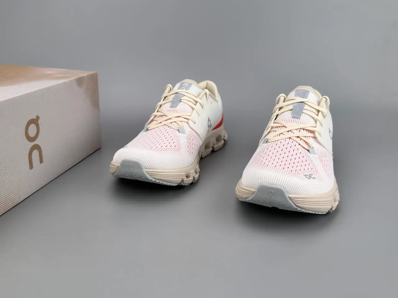 On Beige Red Open Hexagonal CloudTec Pods Minimalist Lacing System Sneakers 5