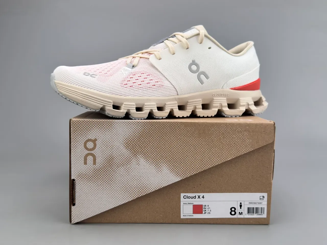 On Beige Red Open Hexagonal CloudTec Pods Minimalist Lacing System Sneakers 6