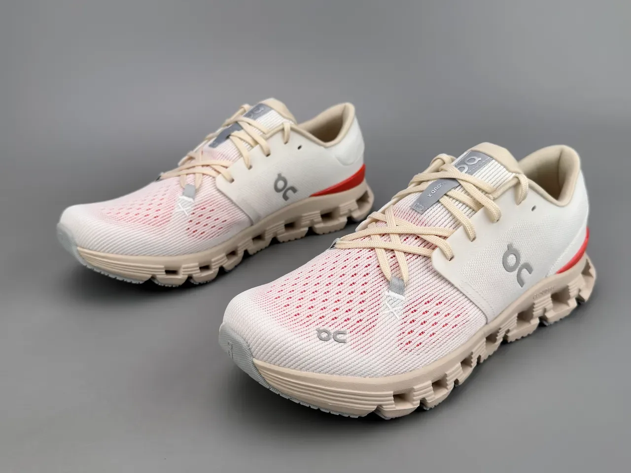 On Beige Red Open Hexagonal CloudTec Pods Minimalist Lacing System Sneakers 7