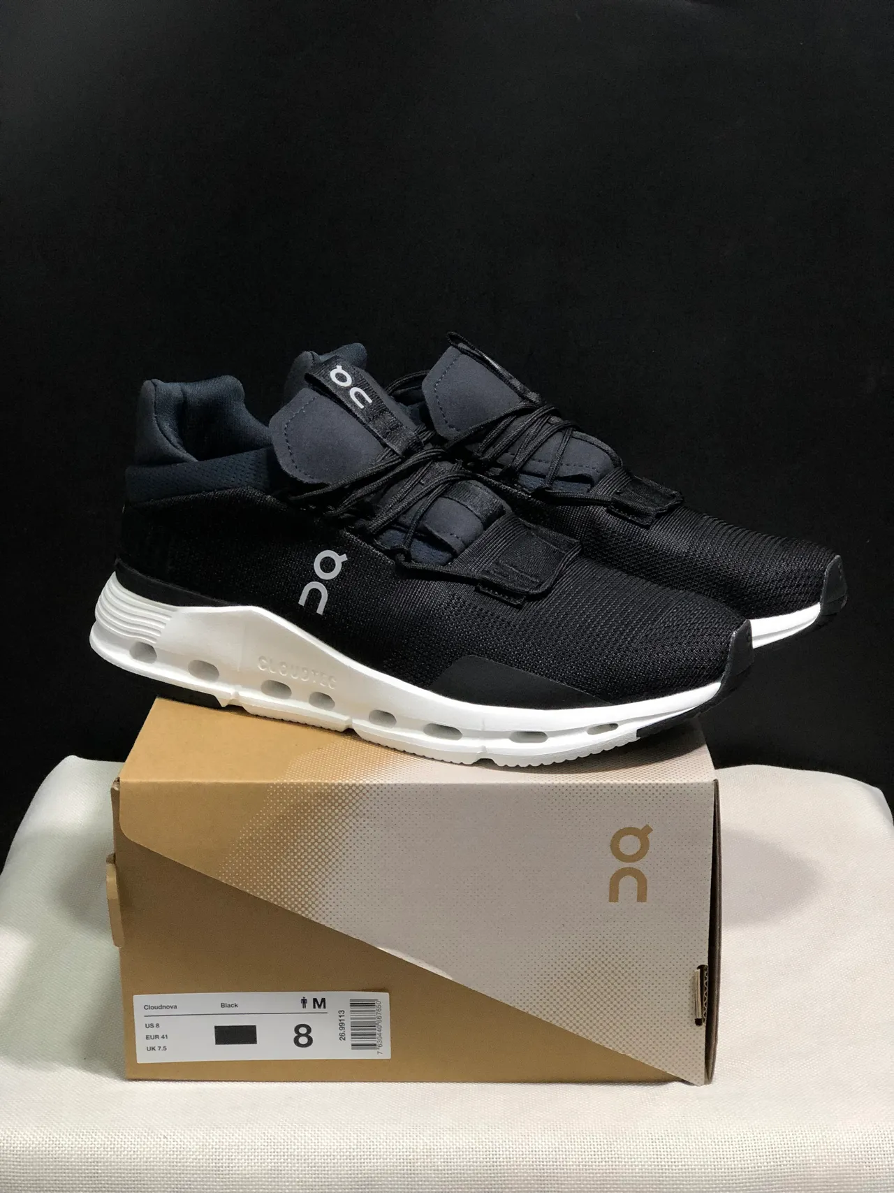 On Black White Knit Upper Strap Closure Lifestyle Sneakers 3