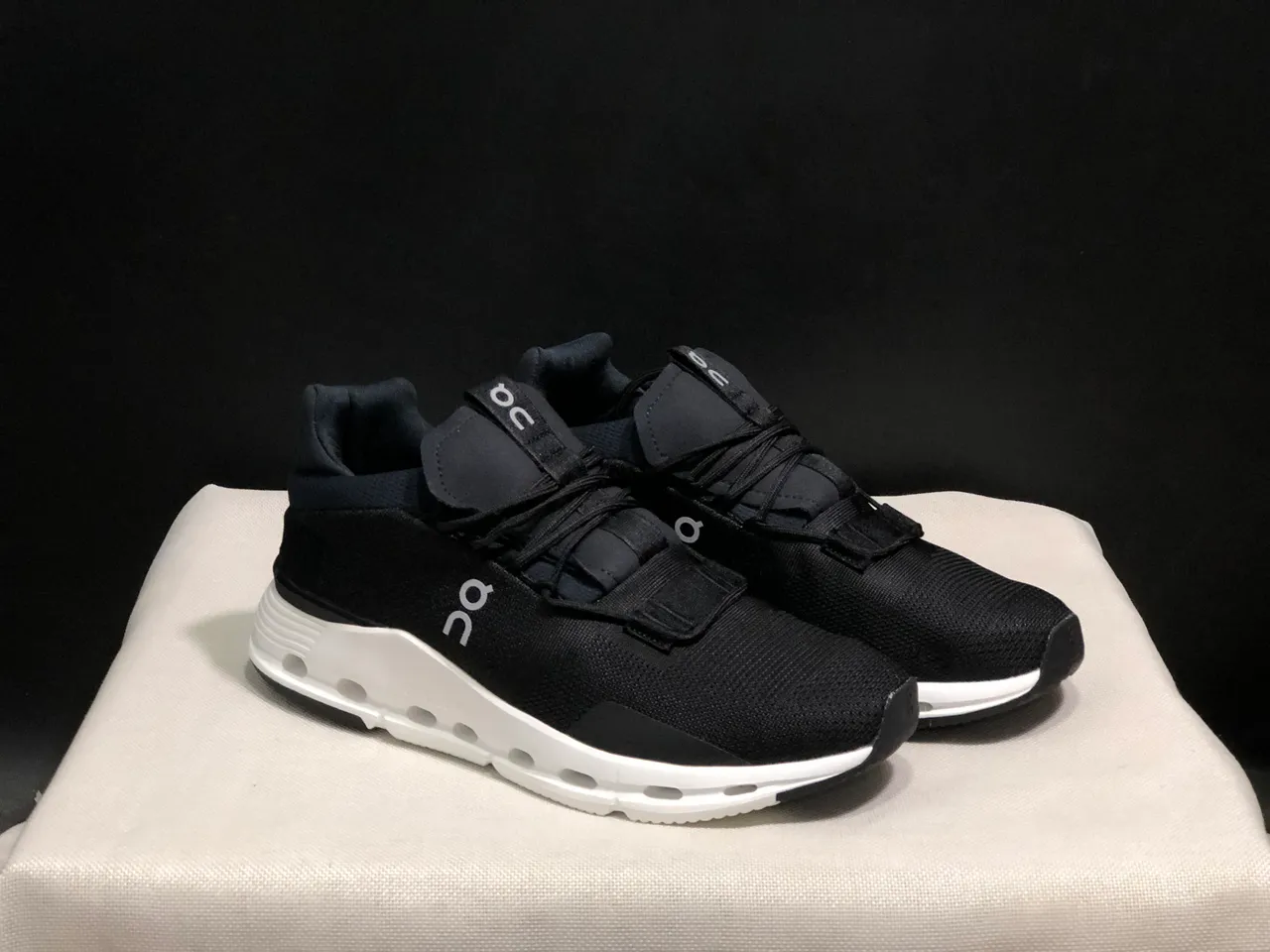 On Black White Knit Upper Strap Closure Lifestyle Sneakers 4