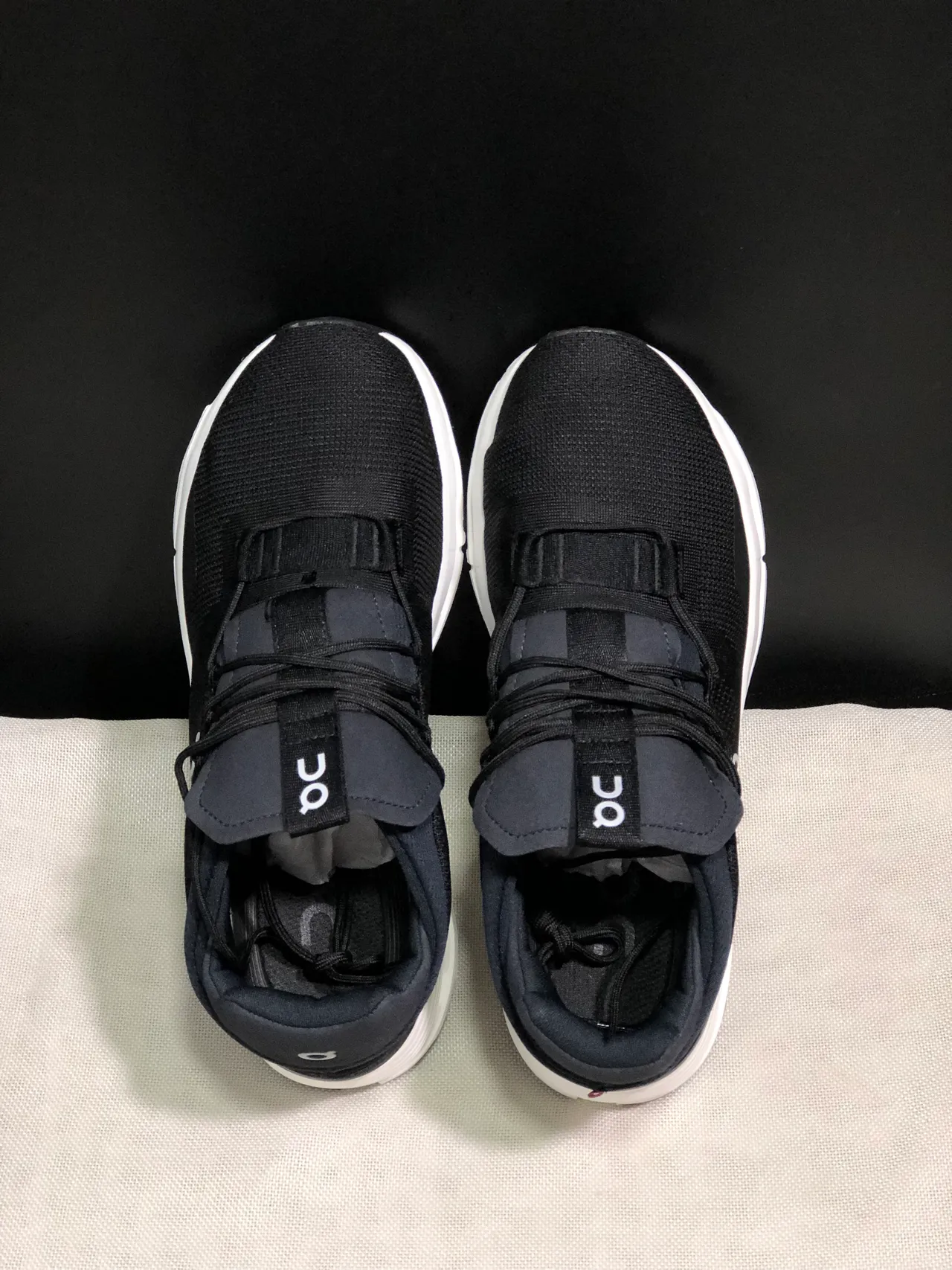 On Black White Knit Upper Strap Closure Lifestyle Sneakers 5