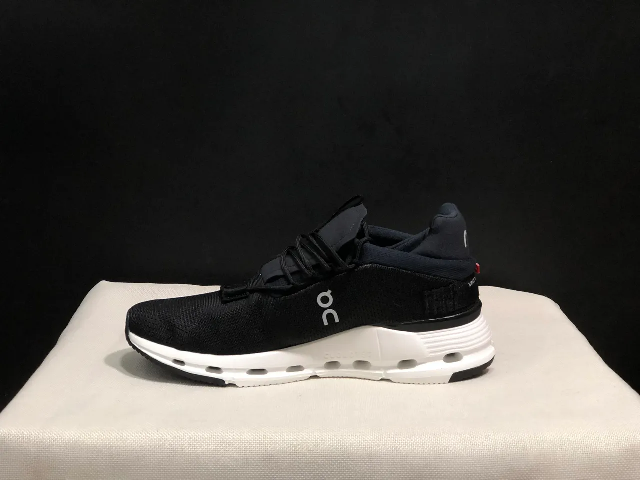 On Black White Knit Upper Strap Closure Lifestyle Sneakers 7