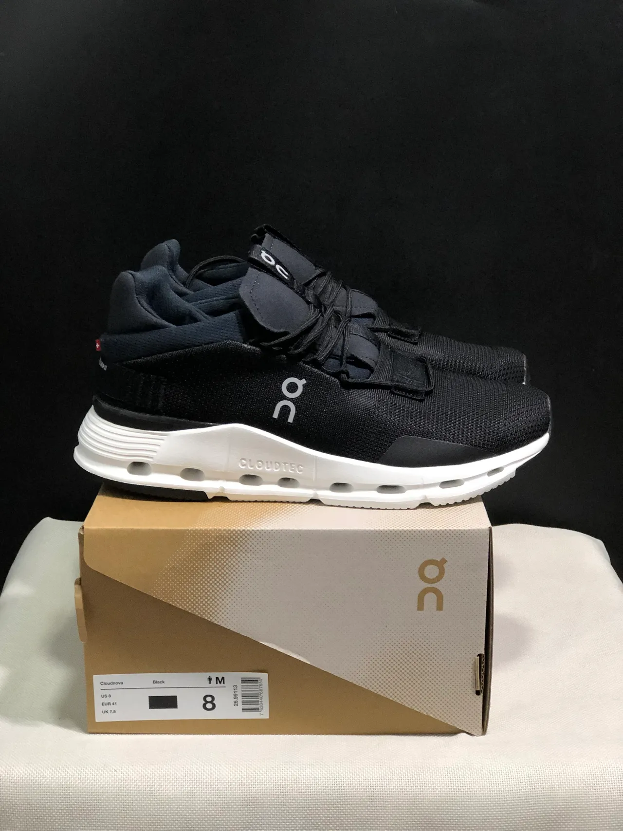 On Black White Knit Upper Strap Closure Lifestyle Sneakers 8