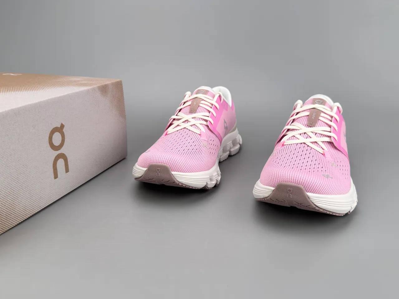 On Cloud Pink Knit Running Shoes 3