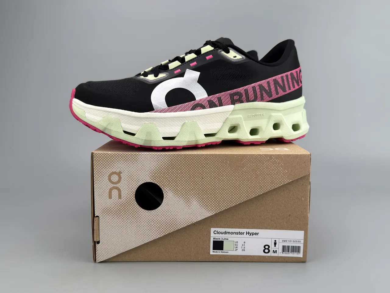 On Cloudmonster Black Pink Lime Green Running Shoes 2