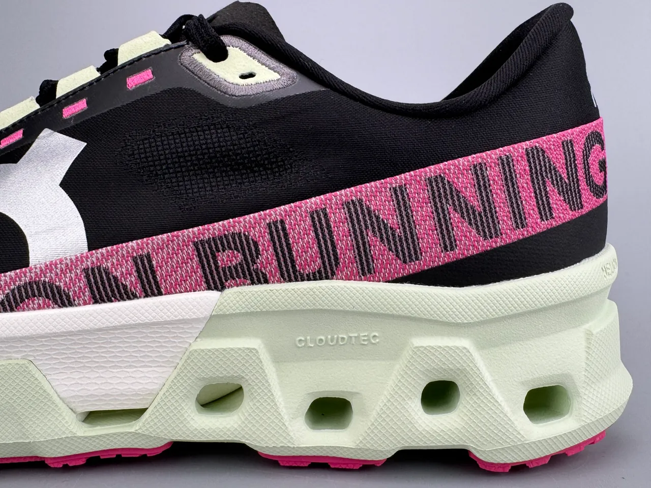 On Cloudmonster Black Pink Lime Green Running Shoes 3