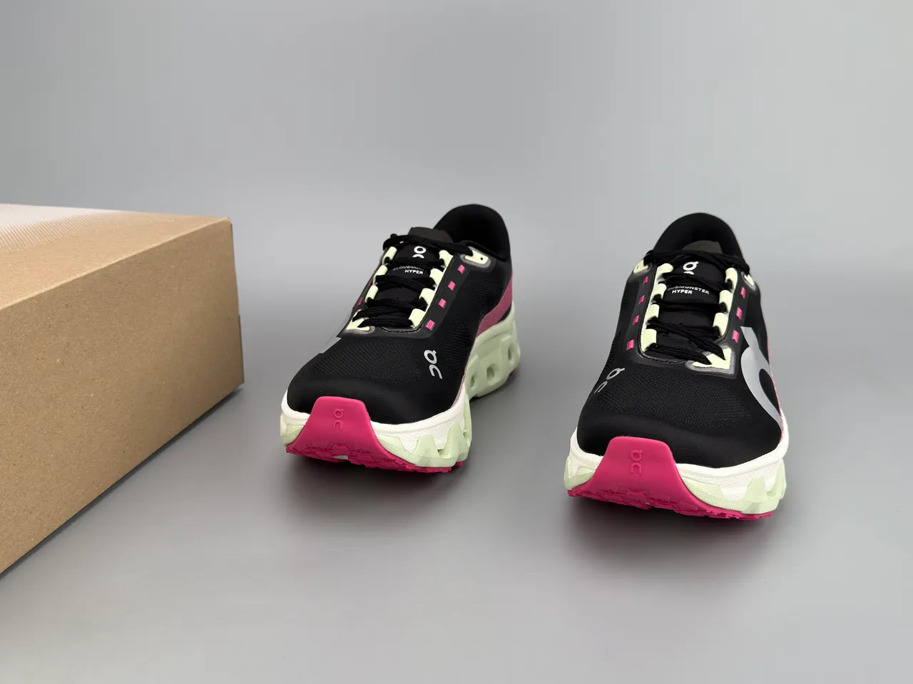 On Cloudmonster Black Pink Lime Green Running Shoes 5