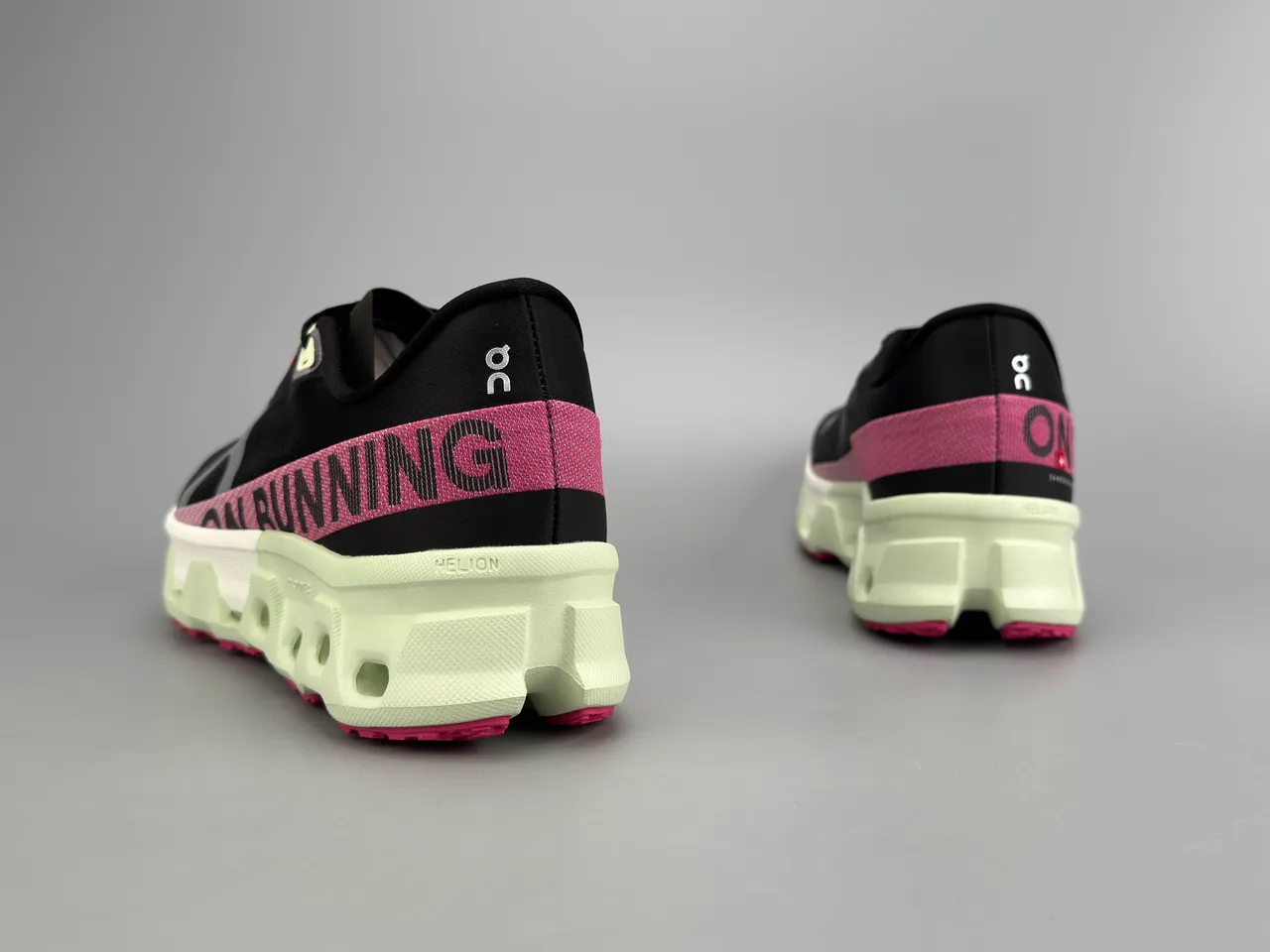 On Cloudmonster Black Pink Lime Green Running Shoes 8