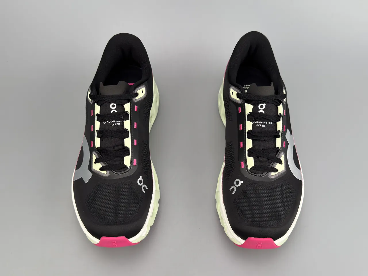On Cloudmonster Black Pink Lime Green Running Shoes 9