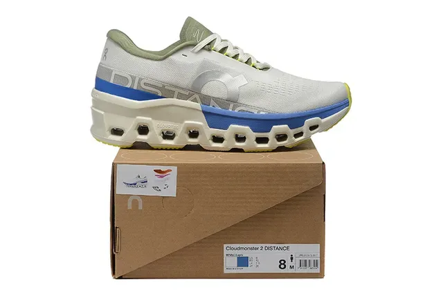 On Cloudmonster Light Gray Blue Lime Running Shoes 2