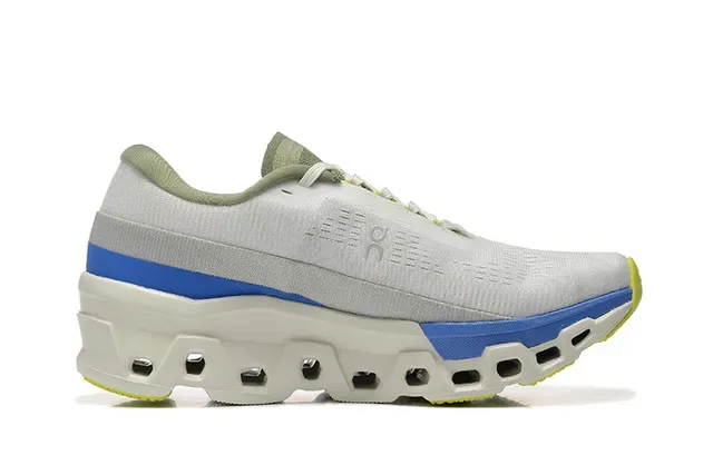 On Cloudmonster Light Gray Blue Lime Running Shoes 4