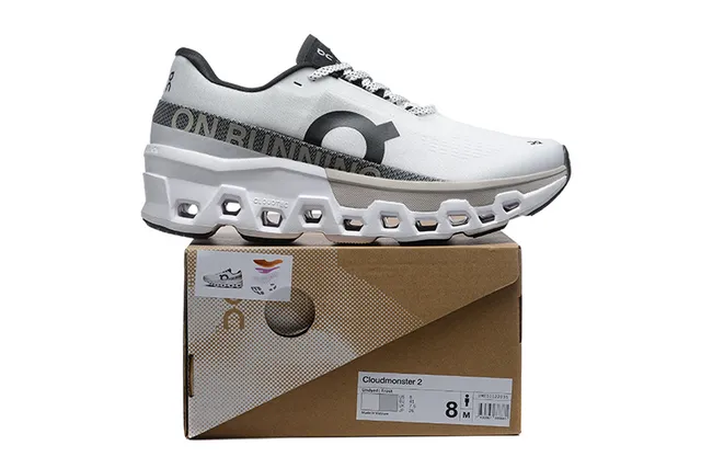On Cloudmonster White Black Running Shoes 2
