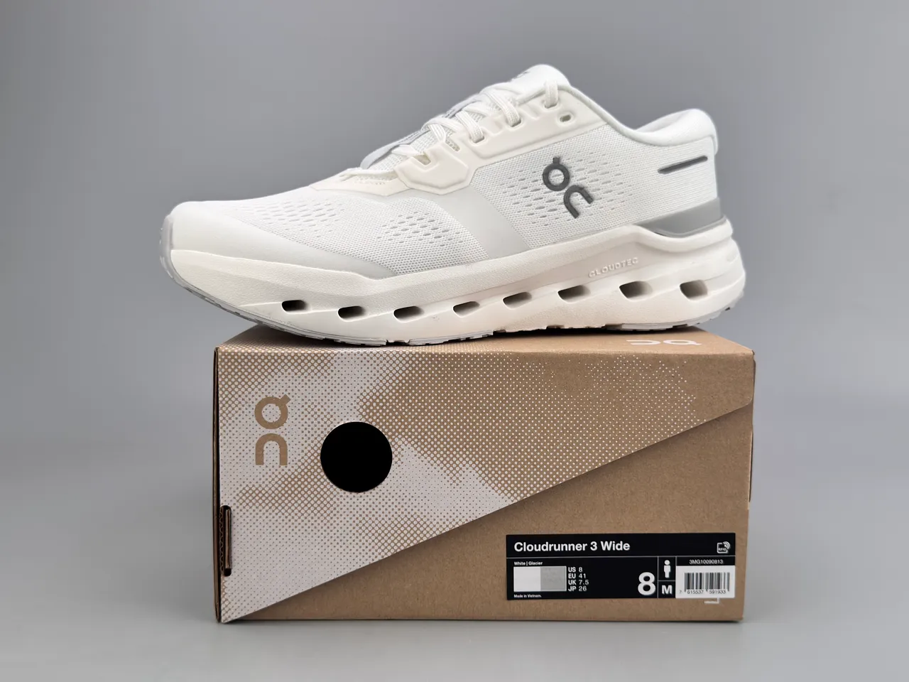 On White Gray Breathable Engineered Mesh Upper Open Hexagonal CloudTec Midsole Pods Running Shoes 6