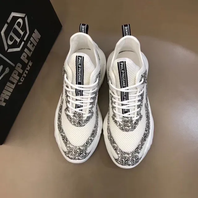 Philipp Plein Active Blanc Noir Semelle Sculptée Superposition Géométrique Pixelisée Baskets Chunky 2