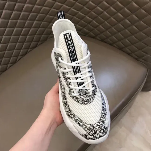 Philipp Plein Active Blanc Noir Semelle Sculptée Superposition Géométrique Pixelisée Baskets Chunky 3