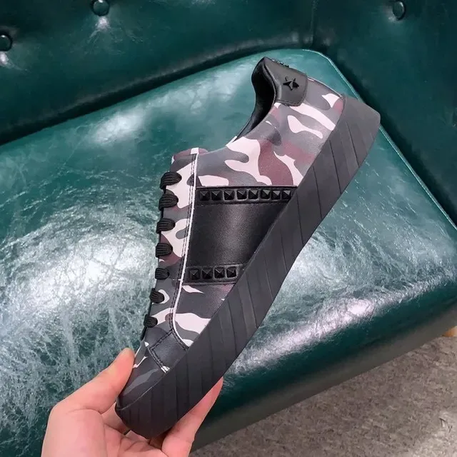 Philipp Plein Army ألوان متعددة أسود كامو فلاج الجزء العلوي جلد مثقب لوحة أحذية أسلوب حياة 4