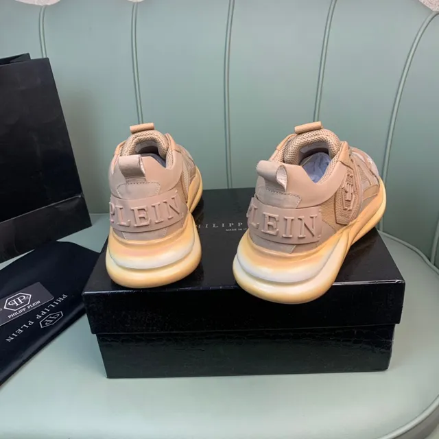 Philipp Plein Beige Rose Superpositions Ondulées En Couches Maille Et Cuir Suédé Panéling Sneakers Chunky 3