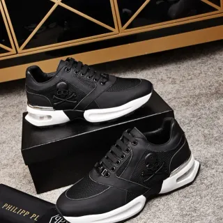 Philipp Plein Black White Leather And Mesh Upper Sculpted Midsole Chunky Sneakers