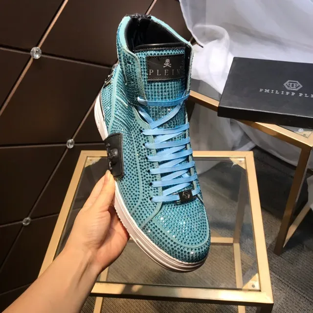 Philipp Plein Crystal-Embellished Turquoise High-Top Lifestyle Sneakers 2