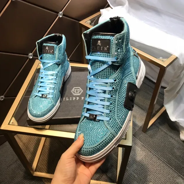 Philipp Plein Crystal-Embellished Turquoise High-Top Lifestyle Sneakers 3