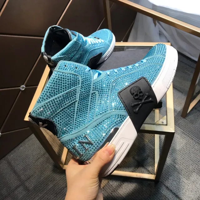 Philipp Plein Crystal-Embellished Turquoise High-Top Lifestyle Sneakers 5