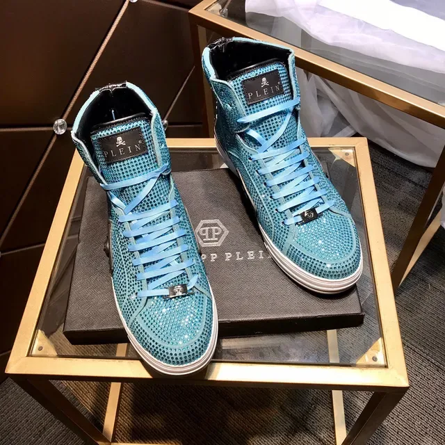Philipp Plein Crystal-Embellished Turquoise High-Top Lifestyle Sneakers 7