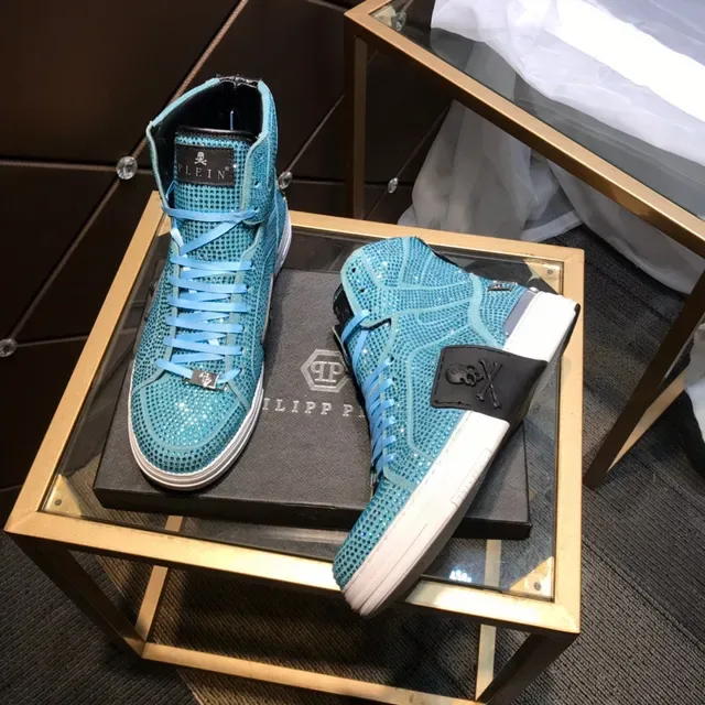 Philipp Plein Crystal-Embellished Turquoise High-Top Lifestyle Sneakers 8
