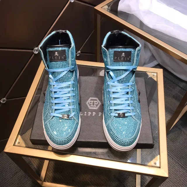 Philipp Plein Crystal-Embellished Turquoise High-Top Lifestyle Sneakers 9