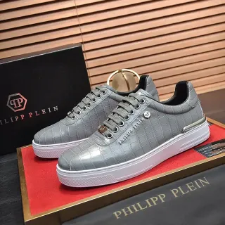 Philipp Plein Gray Croc-Embossed Leather Lifestyle Sneakers