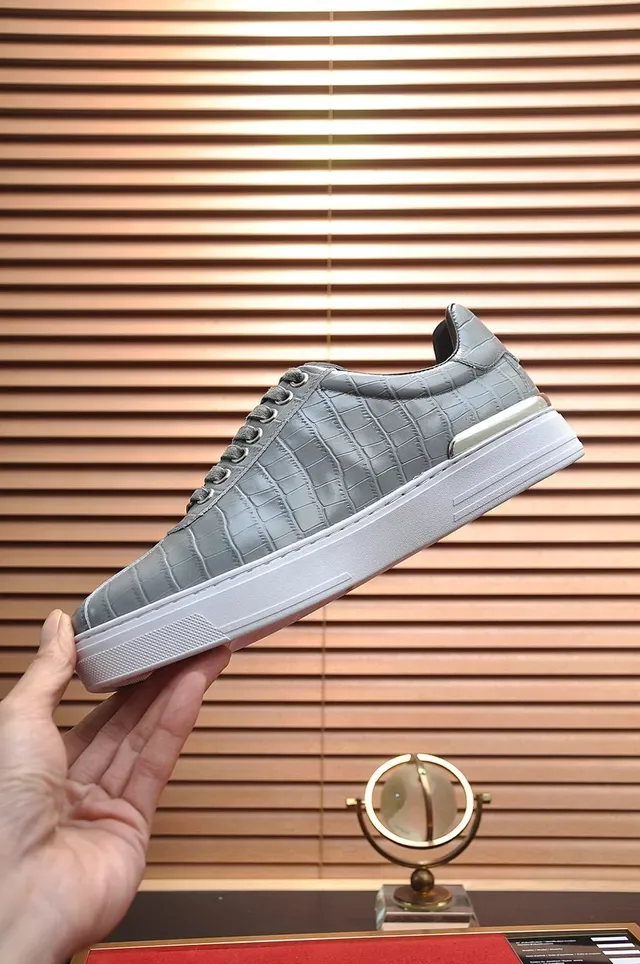 Philipp Plein Sneakers Lifestyle Cuir Gris embossé crocodile 7