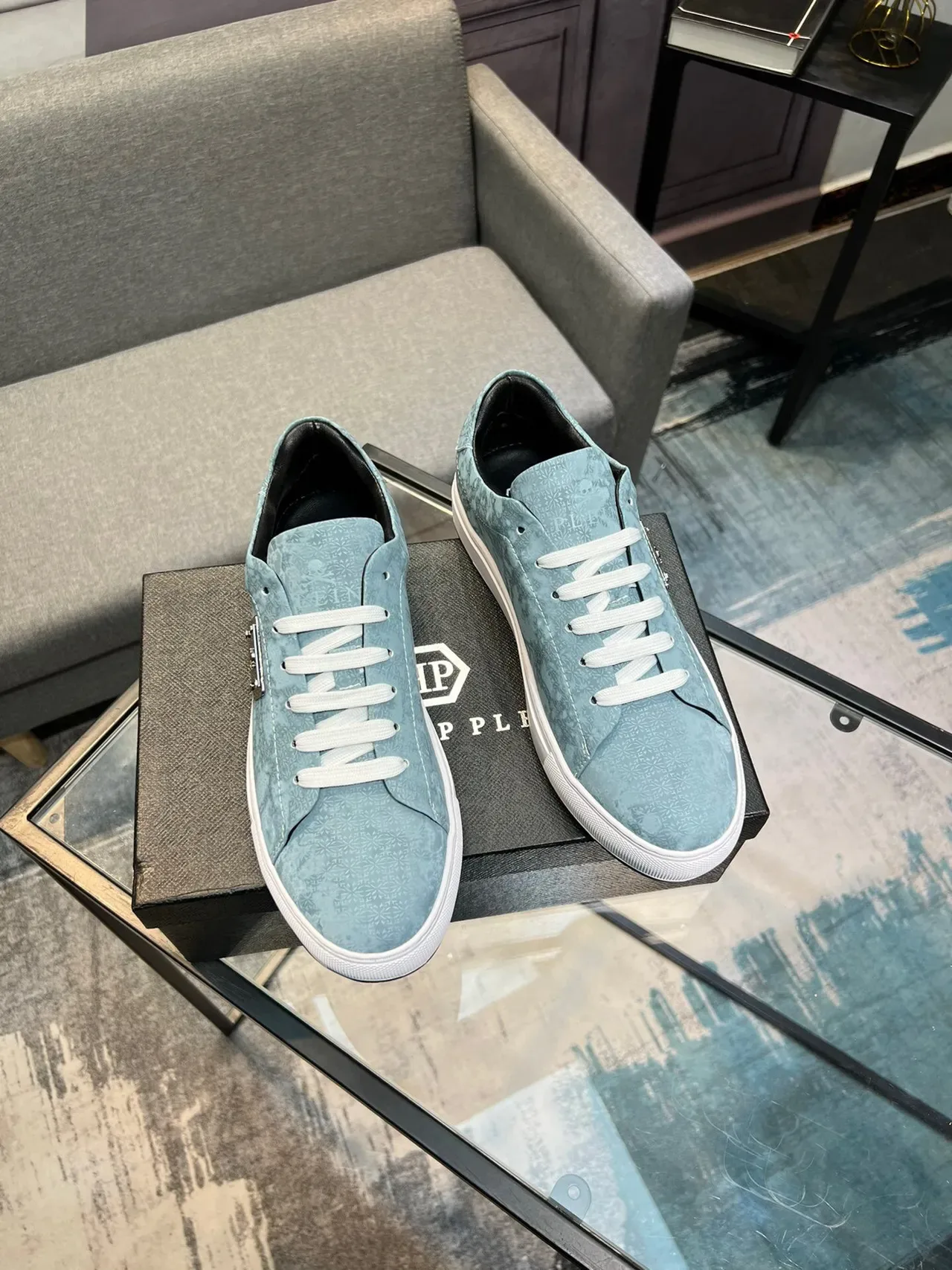 Philipp Plein Light Blue Floral-Print Low-Top Lifestyle Sneaker 5