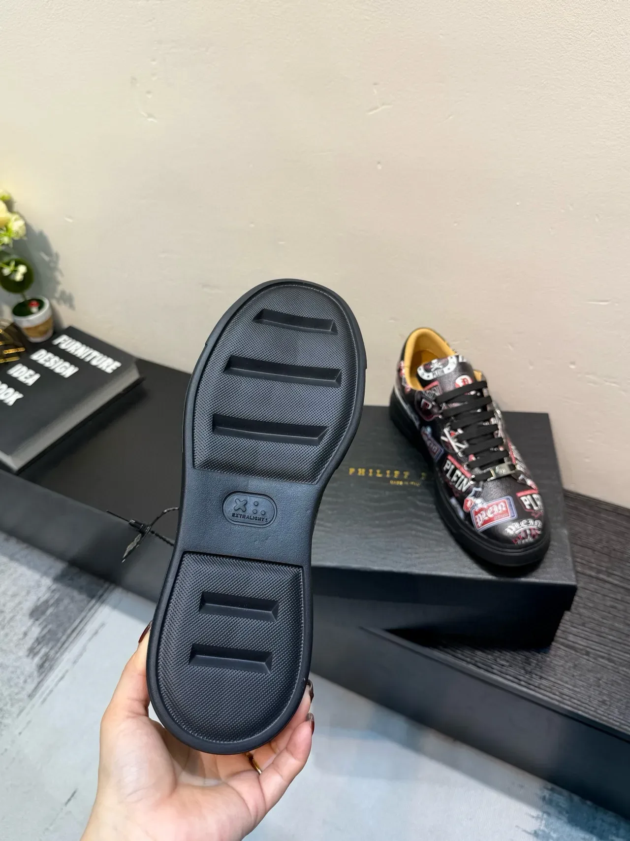 Philipp Plein حذاء أسلوب حياة أسود مطبوع بشعار بالخياطة التركيبية 9
