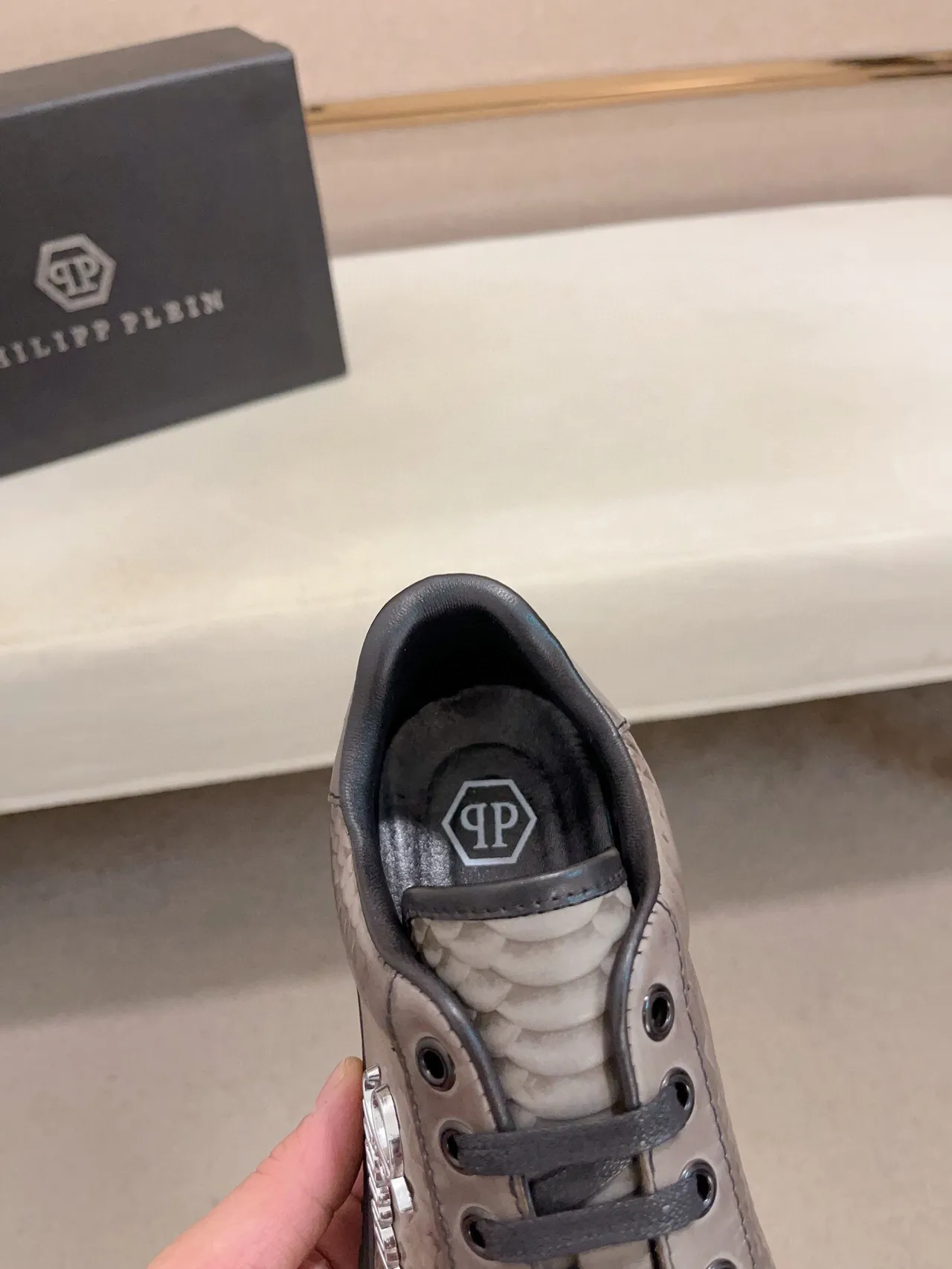 Philipp Plein Piana Loro جلد الثعبان رمادي وأسود أحذية رياضية أسلوب حياة 6