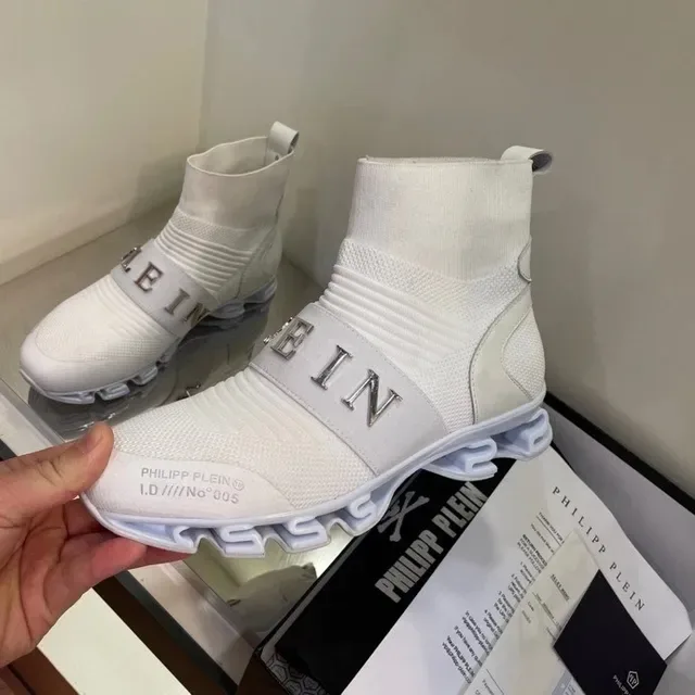 Philipp Plein PL Series Chaussures Lifestyle à Chaussette à Enfiler Blances Hautes 4