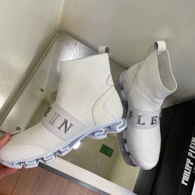 Philipp Plein PL Series Chaussures Lifestyle à Chaussette à Enfiler Blances Hautes 5