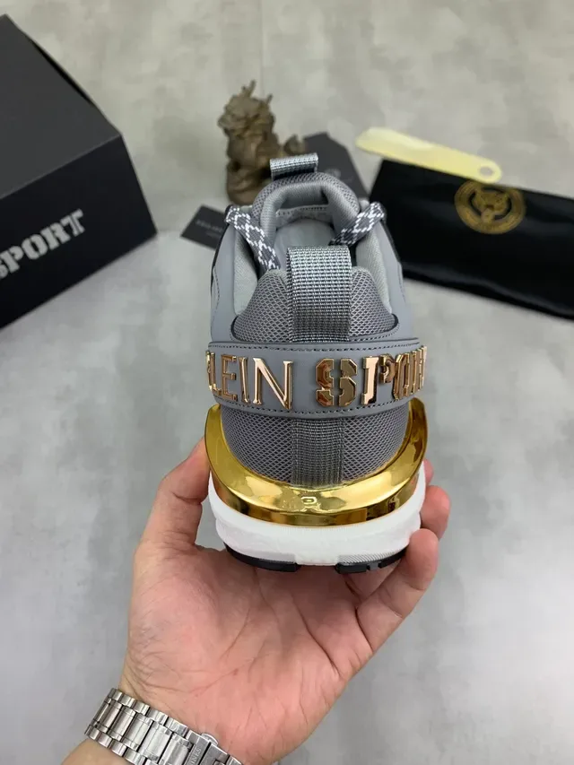 Philipp Plein Plein Sport Gray and Gold Spike Detail Lifestyle Sneakers 3