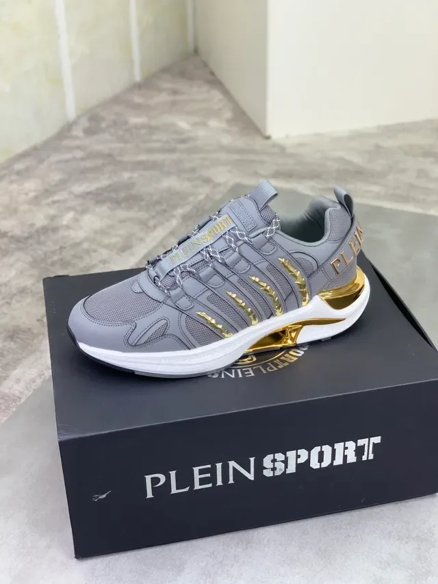 Philipp Plein Plein Sport Gray and Gold Spike Detail Lifestyle Sneakers 4