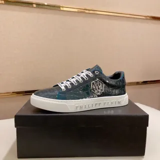 Philipp Plein PP Logo Croc-Embossed Teal Lifestyle Sneakers