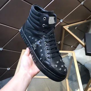 Philipp Plein 饰钉骷髅高帮黑色生活方式运动鞋