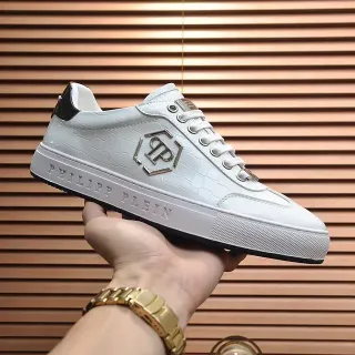 Philipp Plein White Croc-Embossed Leather Platform Lifestyle Sneaker