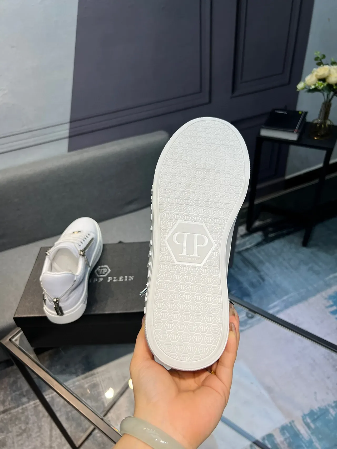 Philipp Plein Blanc cuir texturé détail fermeture éclair sneakers lifestyle 7