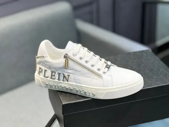 Philipp Plein Blanc cuir texturé détail fermeture éclair sneakers lifestyle 9