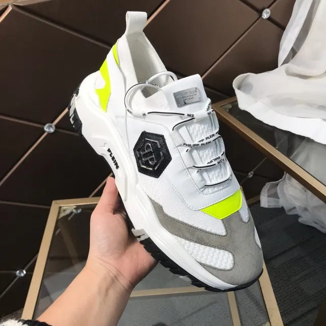 Philipp Plein Zapatillas chunky con suela blanca amarilla, cierre sin cordones con correa 2